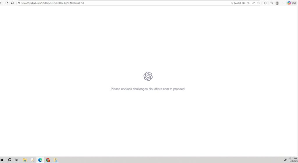 Caída global de Cloudfare afecta sitios como ChatGPT, Canva, X y otros.