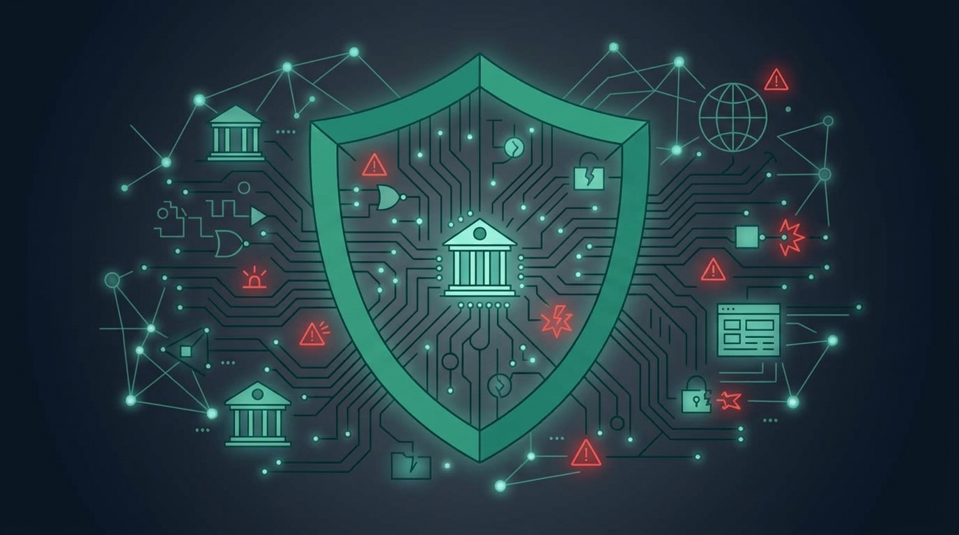 ciberseguridad sector financiero — escudo digital con alertas sobre banca chilena 2026