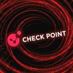 Logo de Check Point sobre fondo de código binario rojo