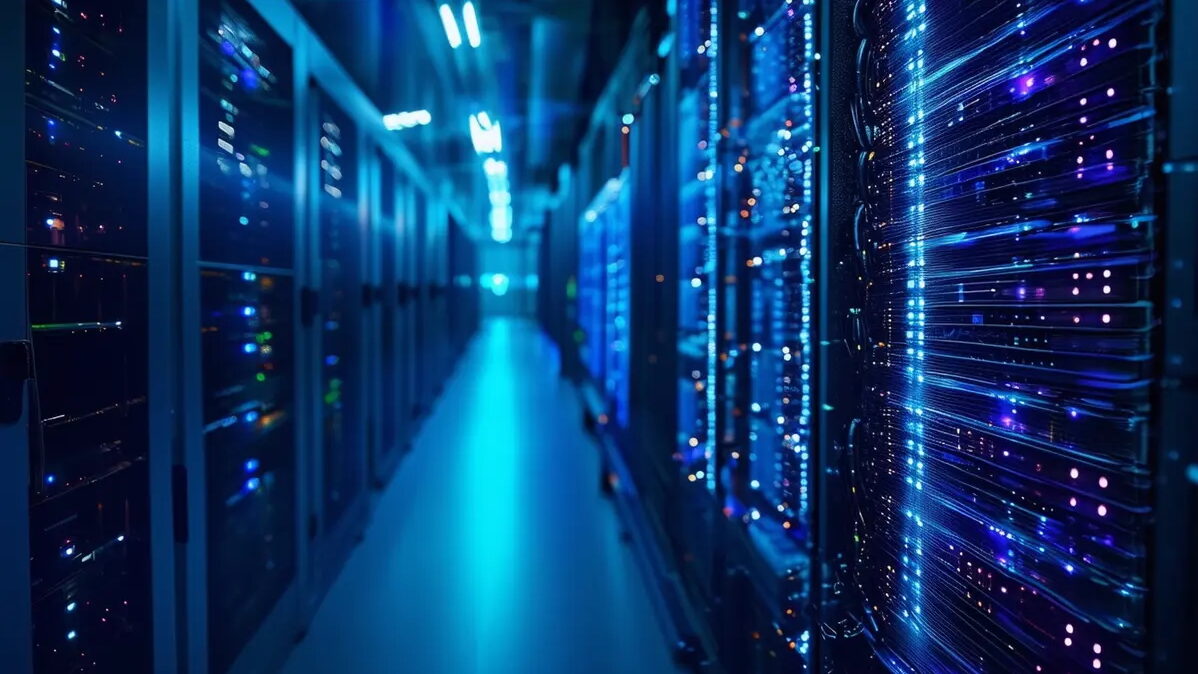 certificación Common Criteria — pasillo de data center con servidores iluminados