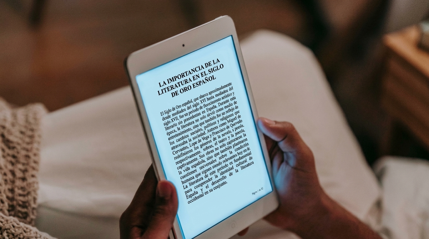 PDF malicioso — persona revisando un documento PDF en una tablet Título: eset-pdf-malicioso-2026
