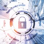 Ley Marco de Ciberseguridad — candado digital sobre edificios corporativos