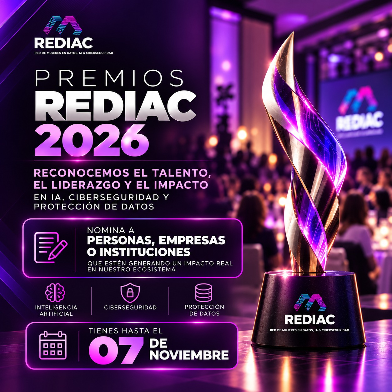 Premios REDIAC 2026 — afiche de la convocatoria a nominaciones