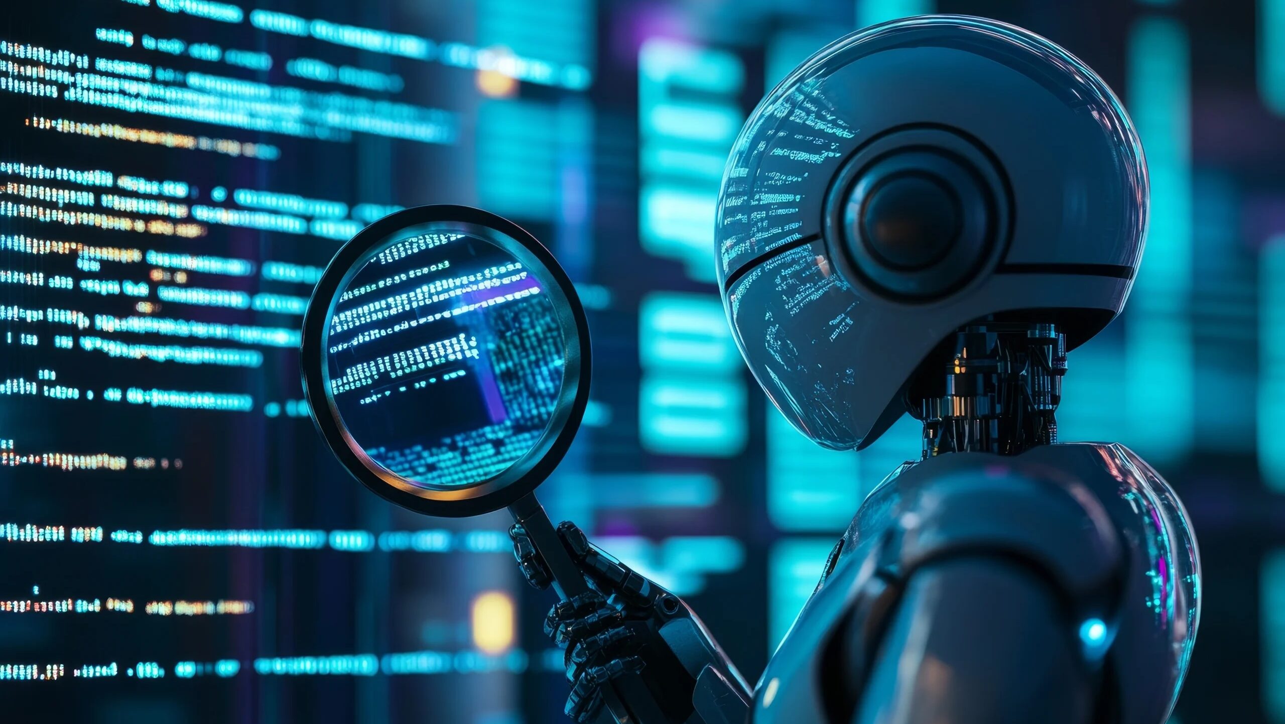 incidentes cibernéticos — robot frente a monitores con mapa de amenazas