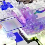 Arexdata en Chile — estructuras 3D translúcidas que representan datos corporativos